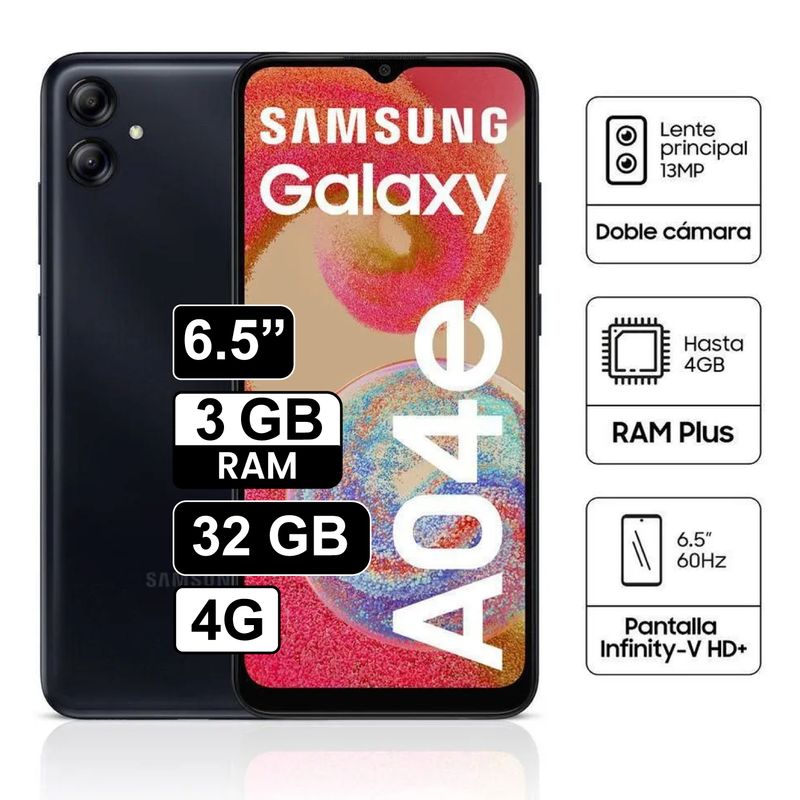 SAMSUNG - Celular Samsung Galaxy A04E 65 Pulg 3GB RAM 32GB Negro