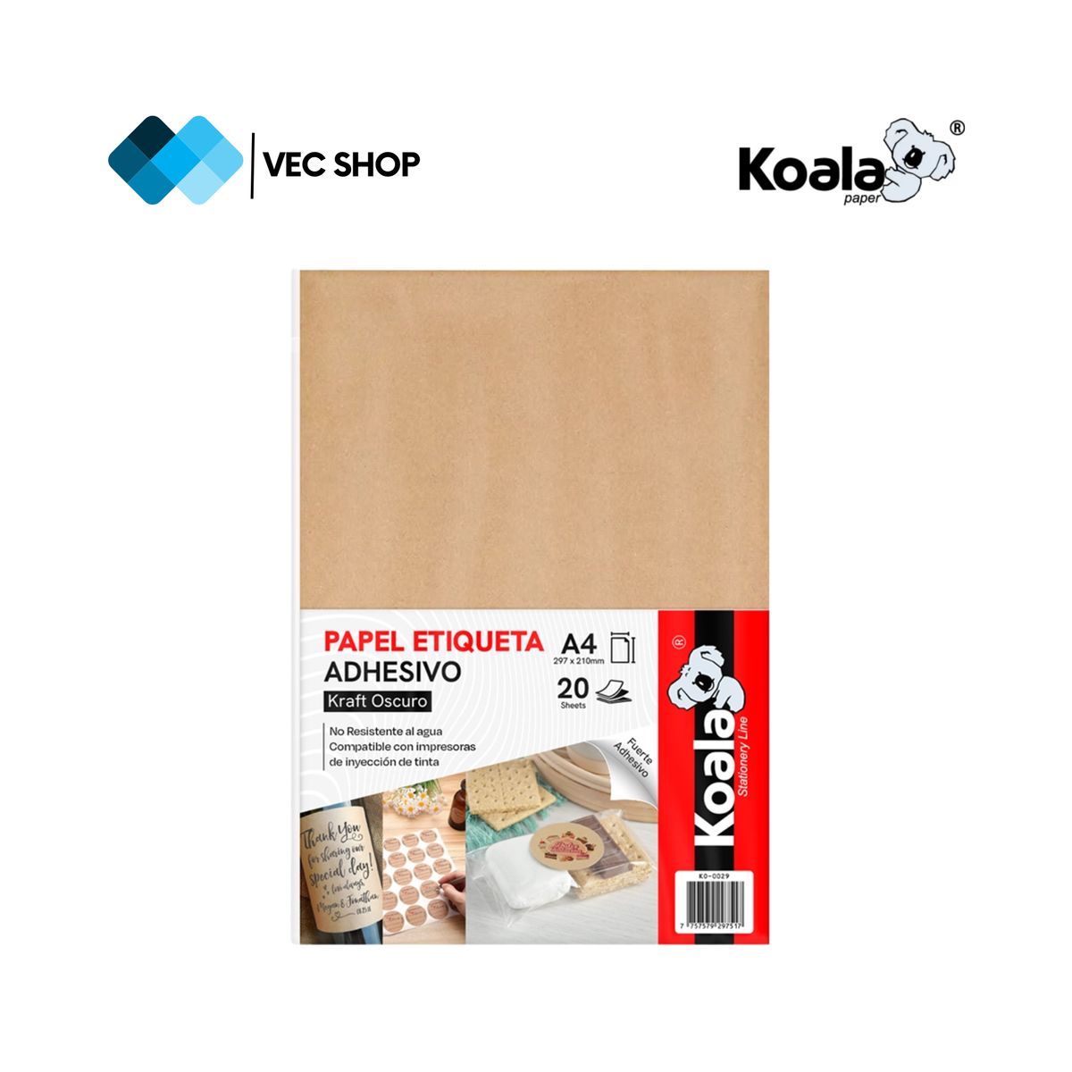 KOALA - Papel Fotográfico Kraft Oscuro Adhesivo A4 20 hojas