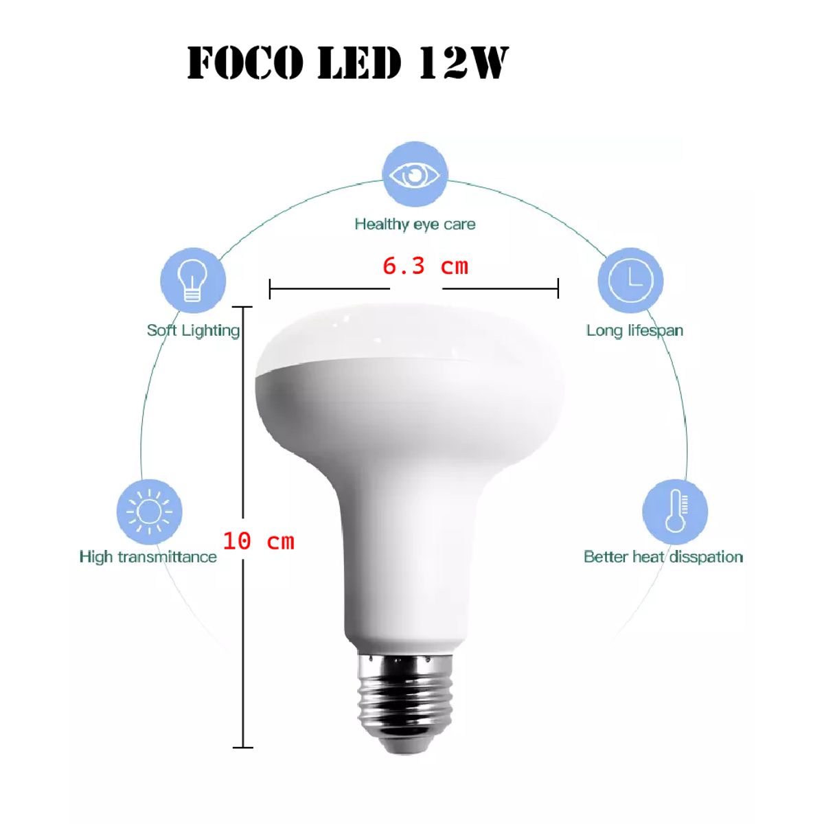 GENERICO - Foco Led  12w Luz Blanca Pack 6 Unidades