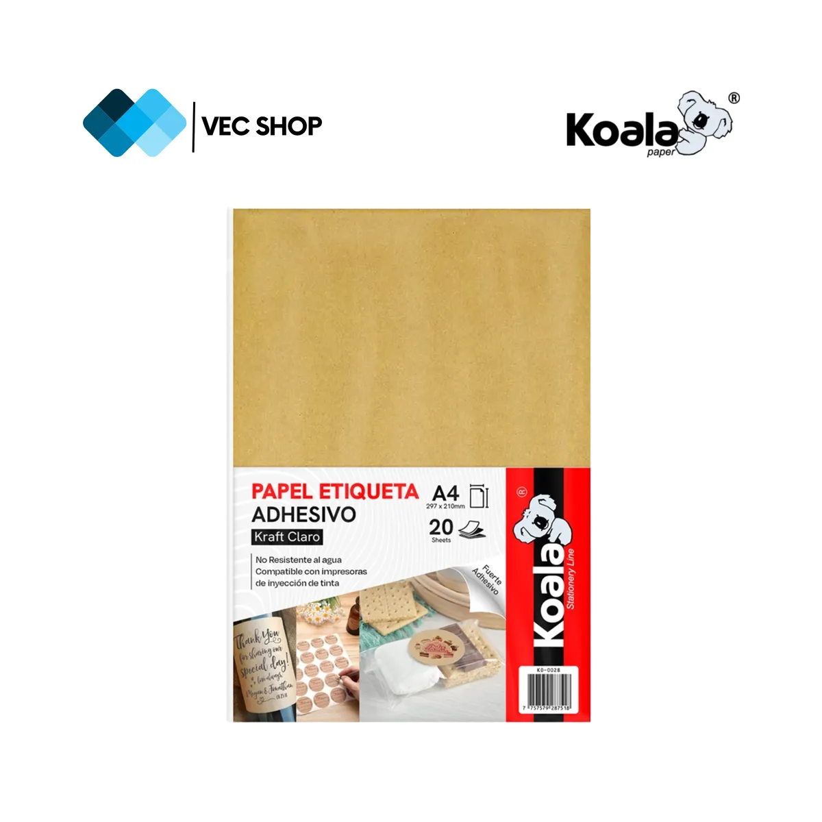 KOALA - Papel Fotográfico Kraft Claro Adhesivo A4 20 hojas