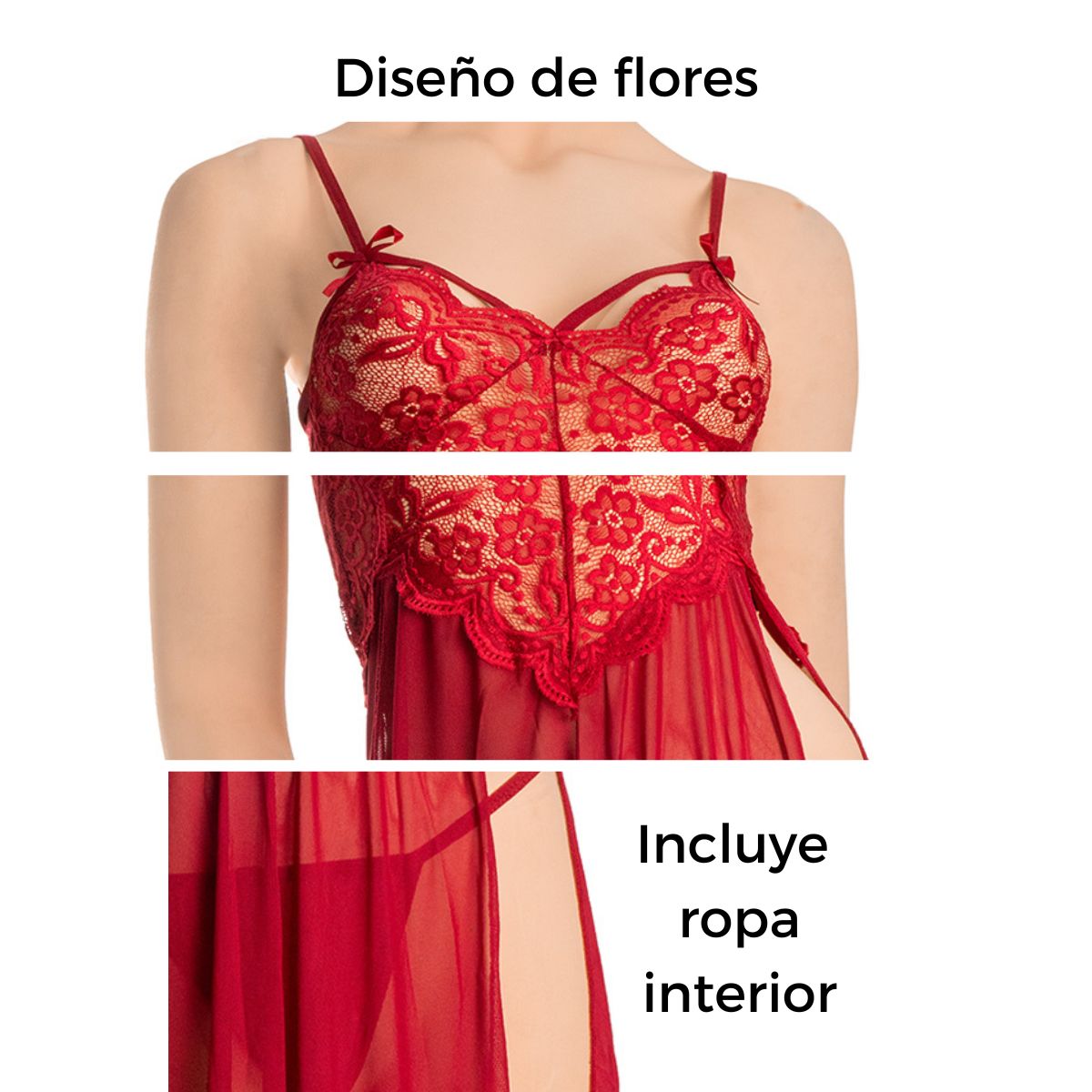 GENERICO - Sexy lencería mujer con tiras de encaje-rojo  Talla L