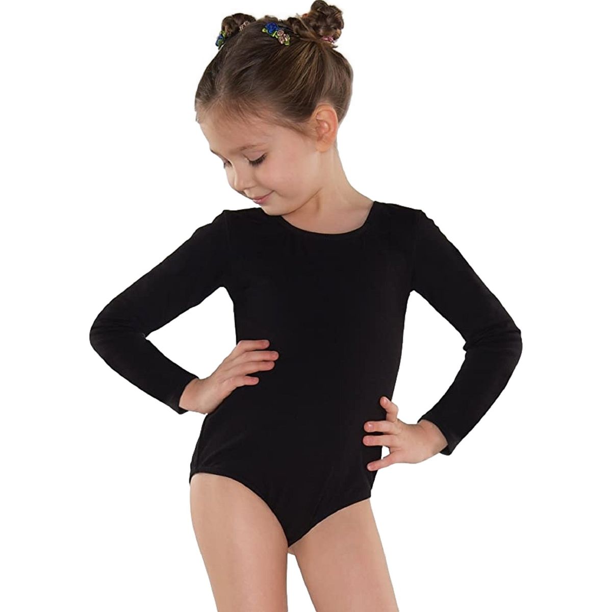 NACIONAL - Body Leotard Algodón Manga Larga para Ballet y Danza - Negro