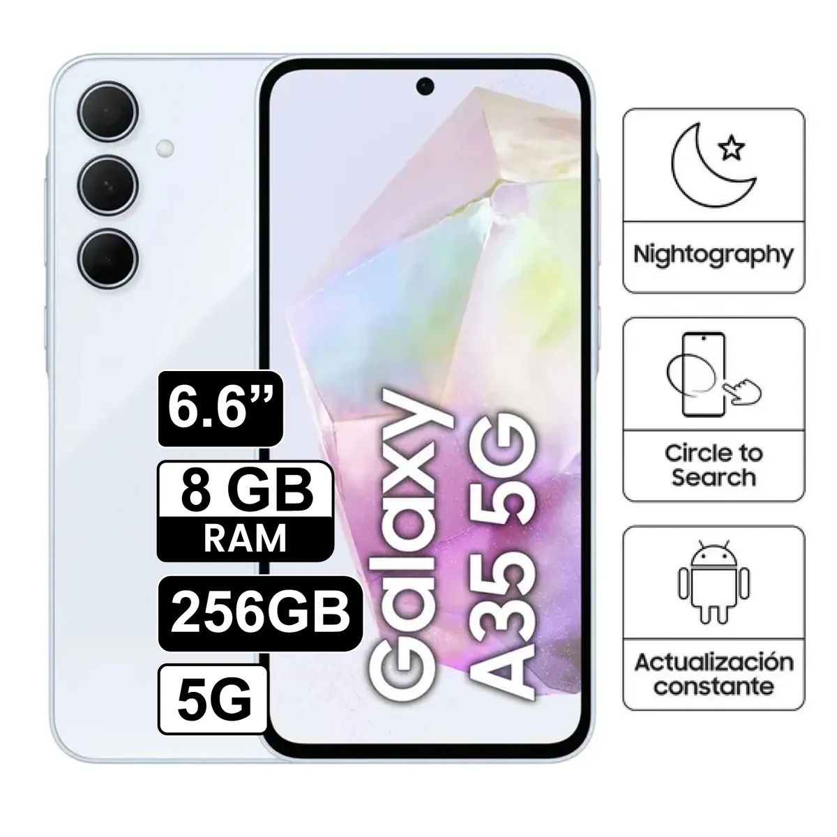 SAMSUNG - Celular Libre Samsung Galaxy A35 66 256GB 8GB RAM Celeste