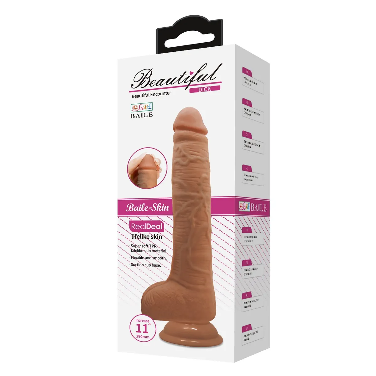 BAILE - Dildo Hiper Realista Punta Suave Dick 28 cm x Ø 4.2 cm con Ventosa