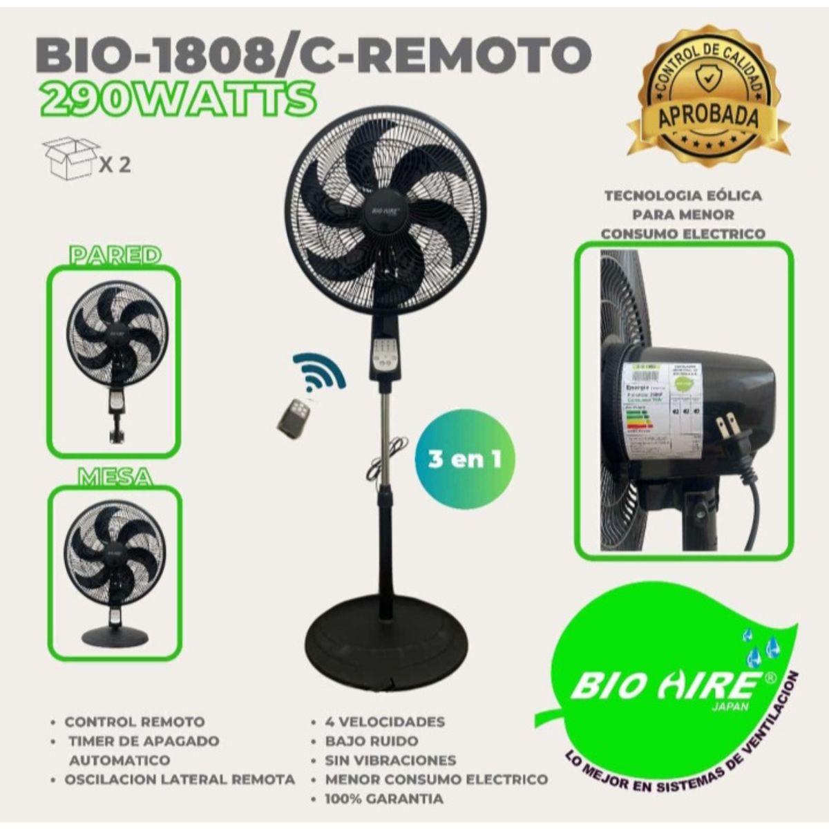 GENERICO - Ventilador con control 6 aspas BIO AIRE BIO-1808