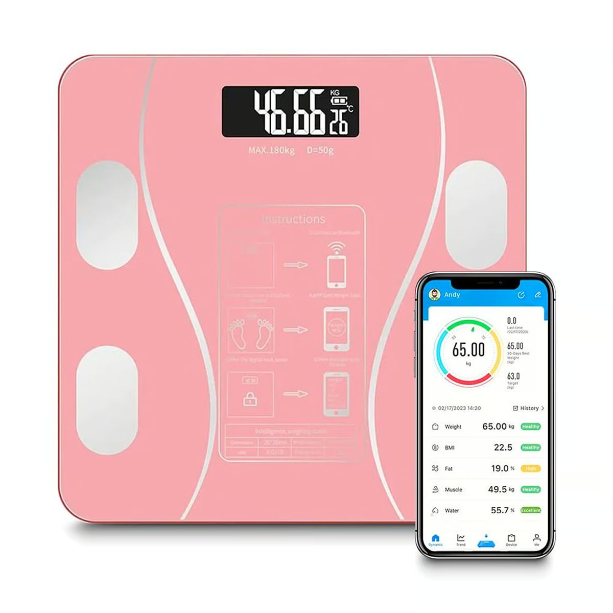 GENERICO - Balanza Digital Inteligente Bluetooth Rosado