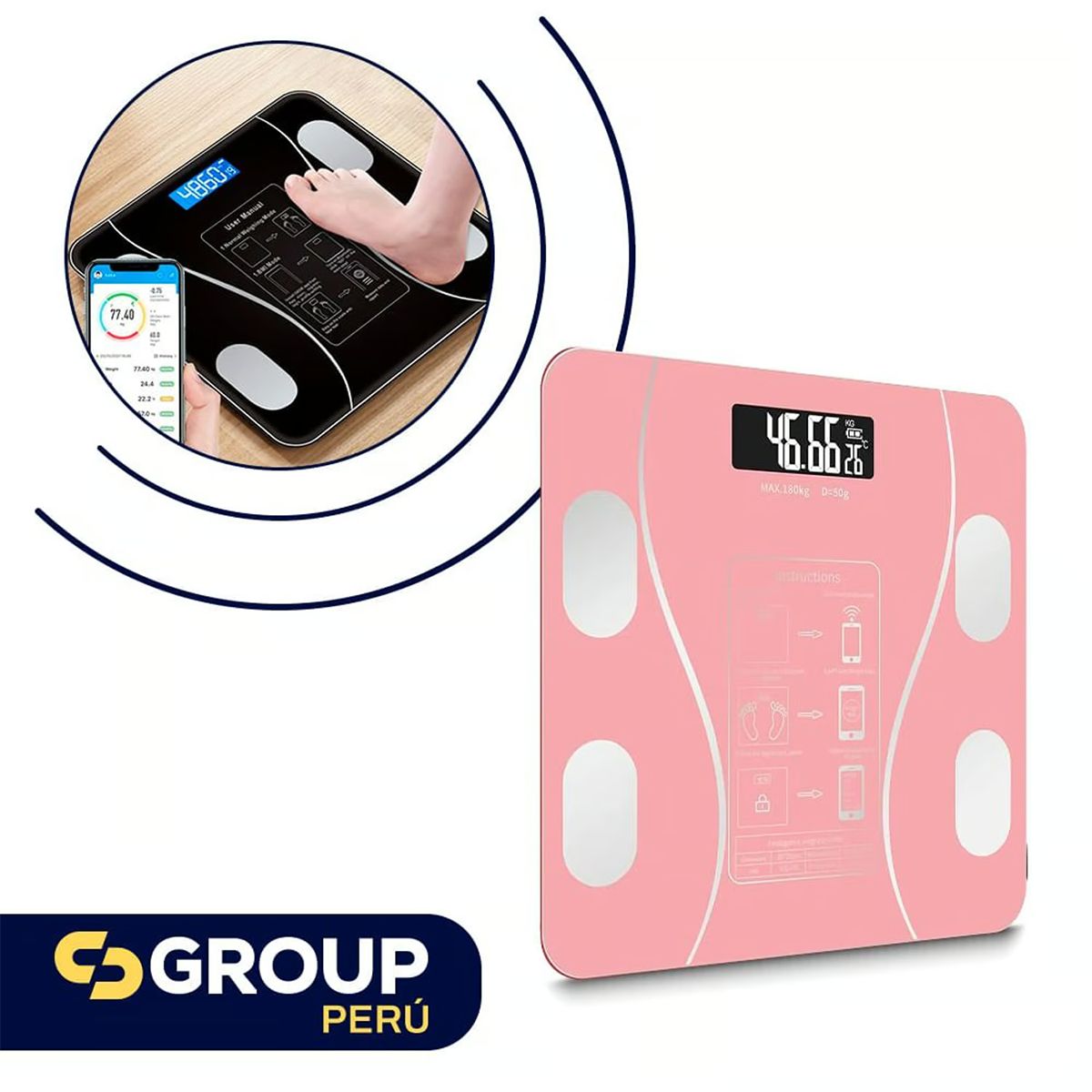 GENERICO - Balanza Digital Inteligente Bluetooth Rosado