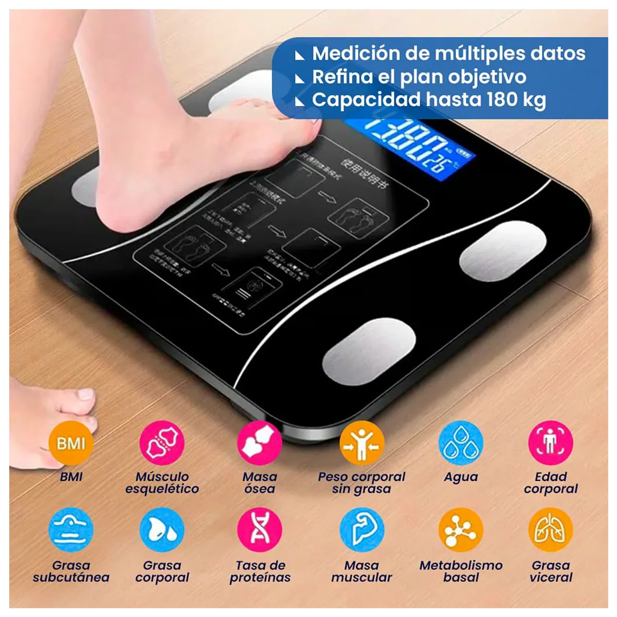 GENERICO - Balanza Digital Inteligente Bluetooth Negro