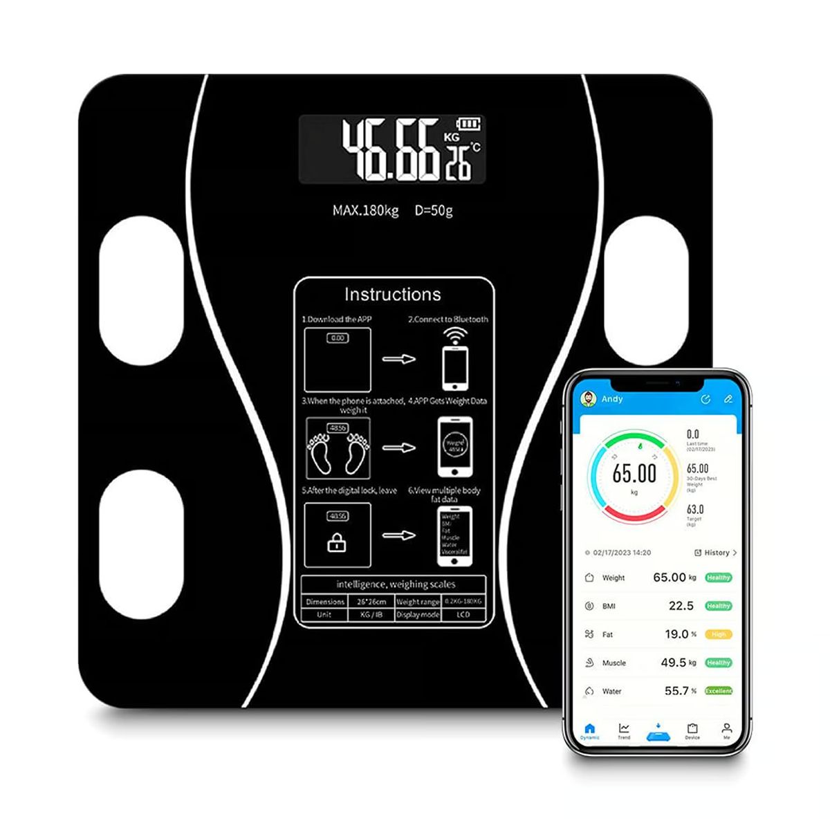 GENERICO - Balanza Digital Inteligente Bluetooth Negro