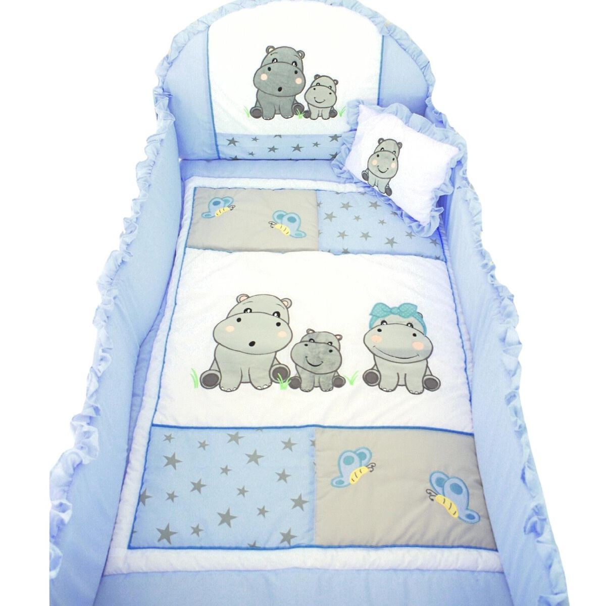 BABY MERINOS - Set de cuna y Protector - Tradición - Familia hipopotamo