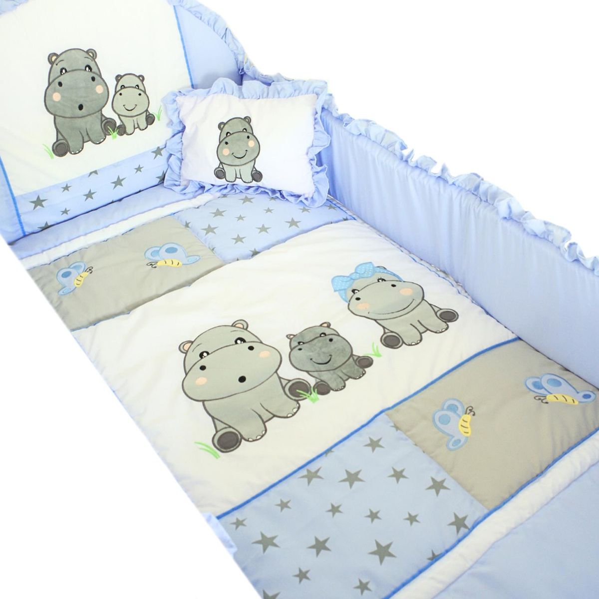 BABY MERINOS - Set de cuna y Protector - Tradición - Familia hipopotamo