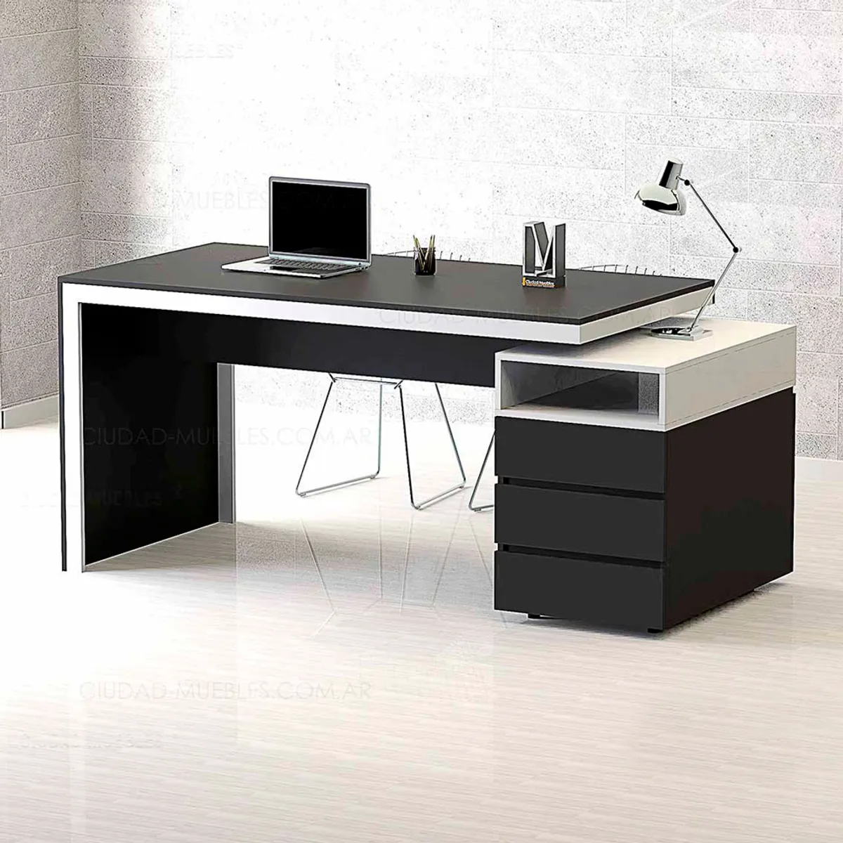 BARAKA HOME - Escritorio con Cajones Napari - Negro y Blanco