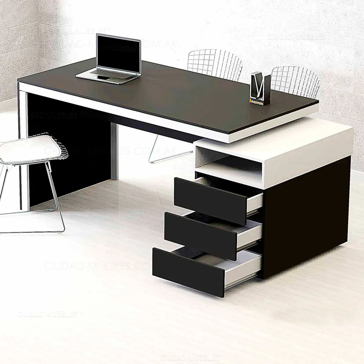 BARAKA HOME - Escritorio con Cajones Napari - Negro y Blanco