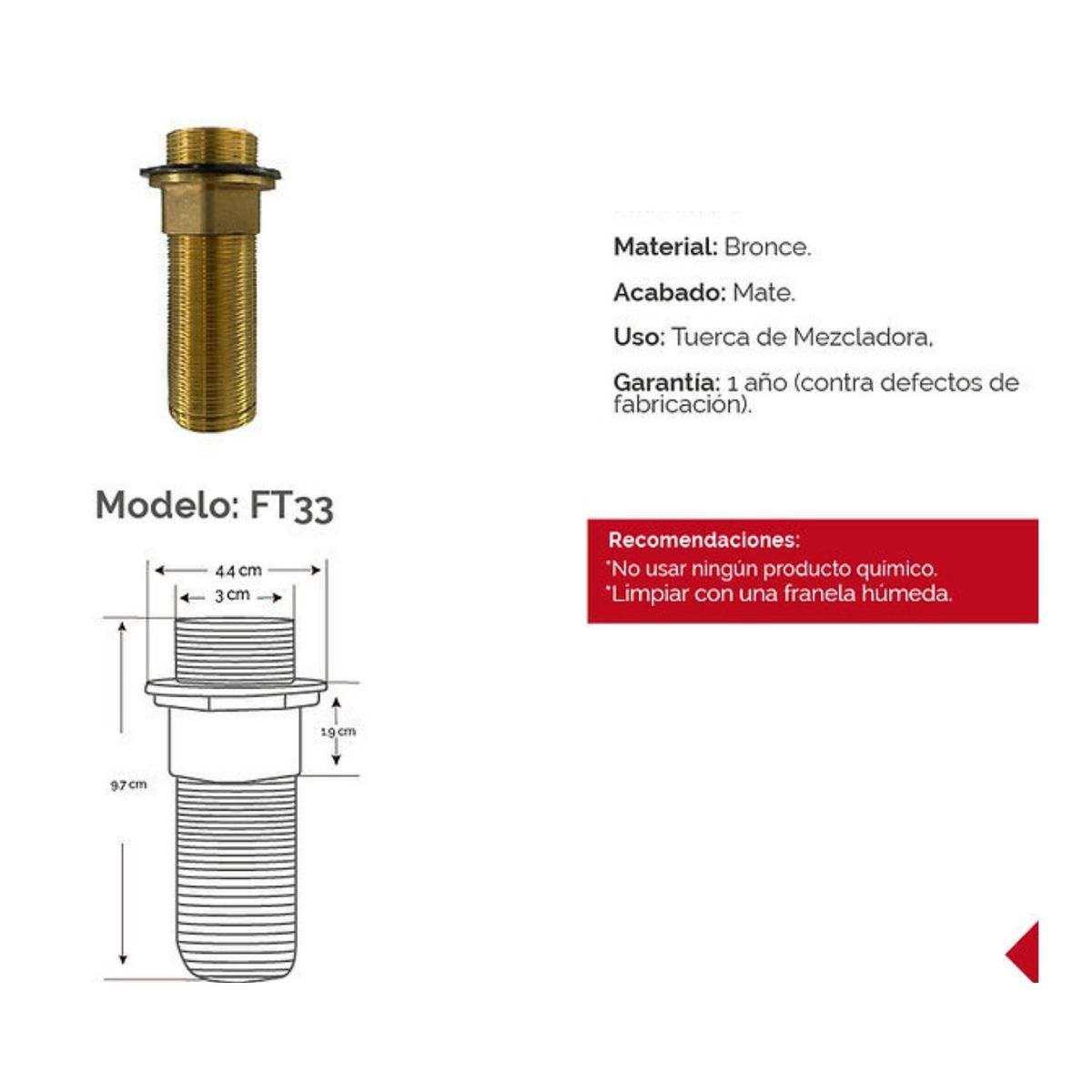 XM - Mezcladora de Lujo para mueble 0103A07 Acero Inoxidable Nano Dorado