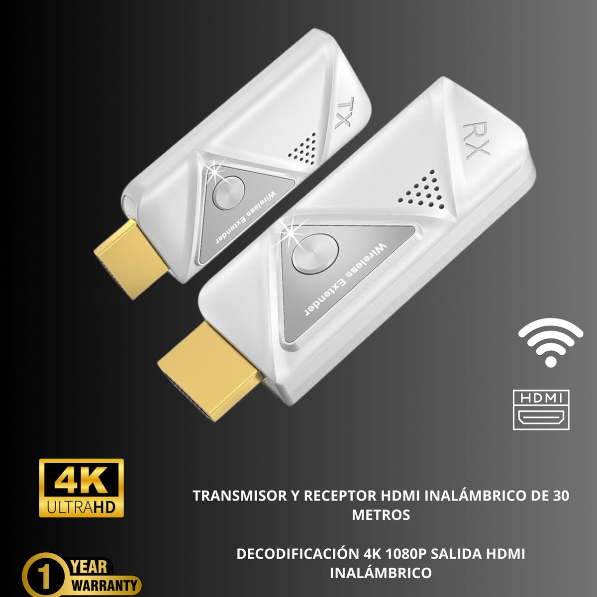 GENERICO - Transmisor y receptor HDMI inalámbrico de 30 metros 4K 1080P  2.4G/5G