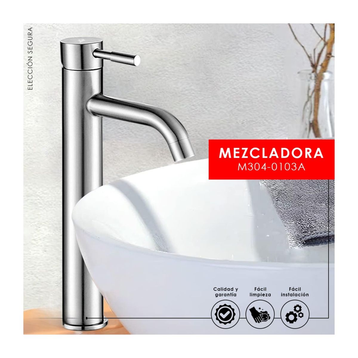 XM - Monocomando para baño Acero Inoxidable M304-0103A Satinado