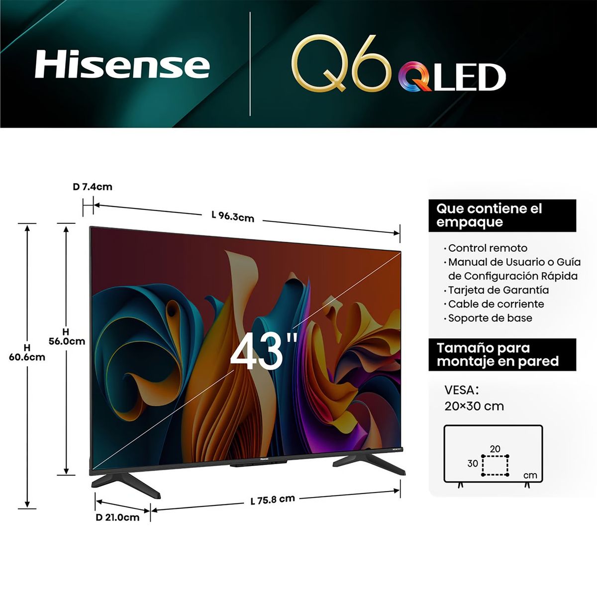 HISENSE - Televisor Hisense QLED 43 43Q6N 4K Google TV