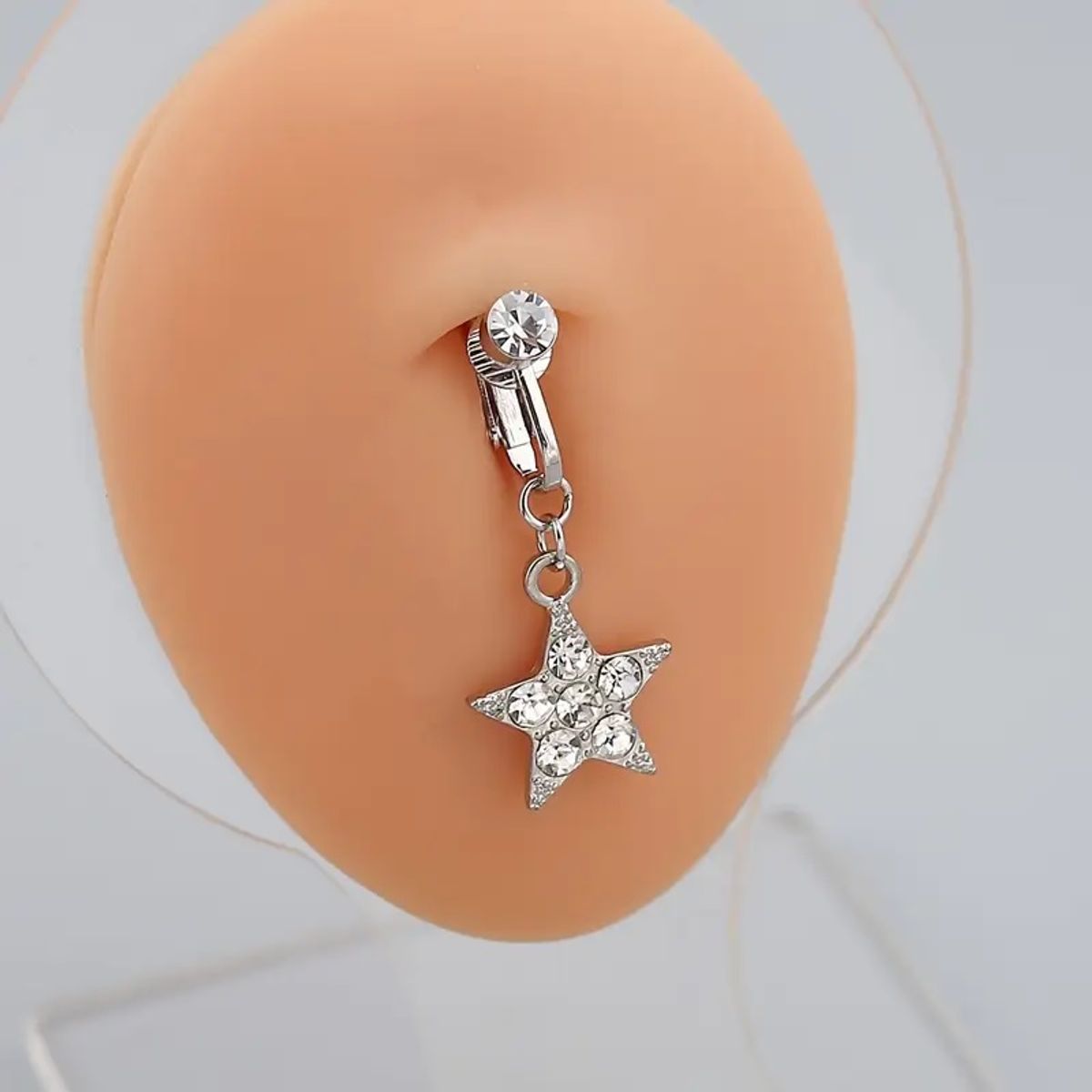 GENERICO - Piercing a presión falso para ombligo estrella plateada con brillos