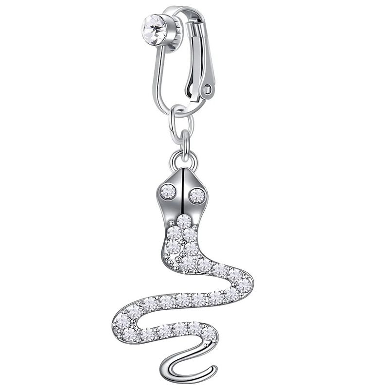 GENERICO - Piercing a presión falso para ombligo serpiente plateada con brillos