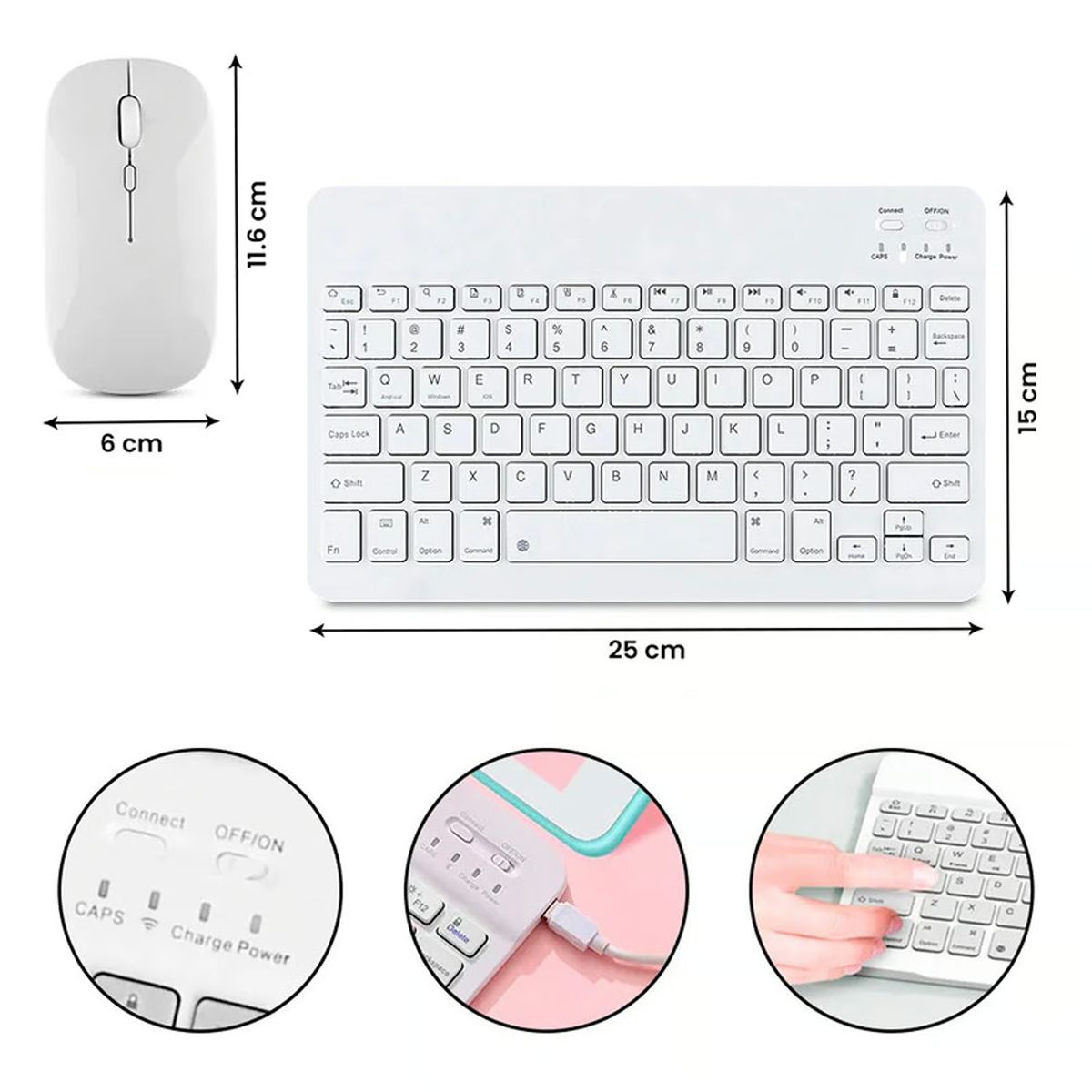 GENERICO - Kit Teclado + Mouse Inalámbrico Bluetooth Blanco