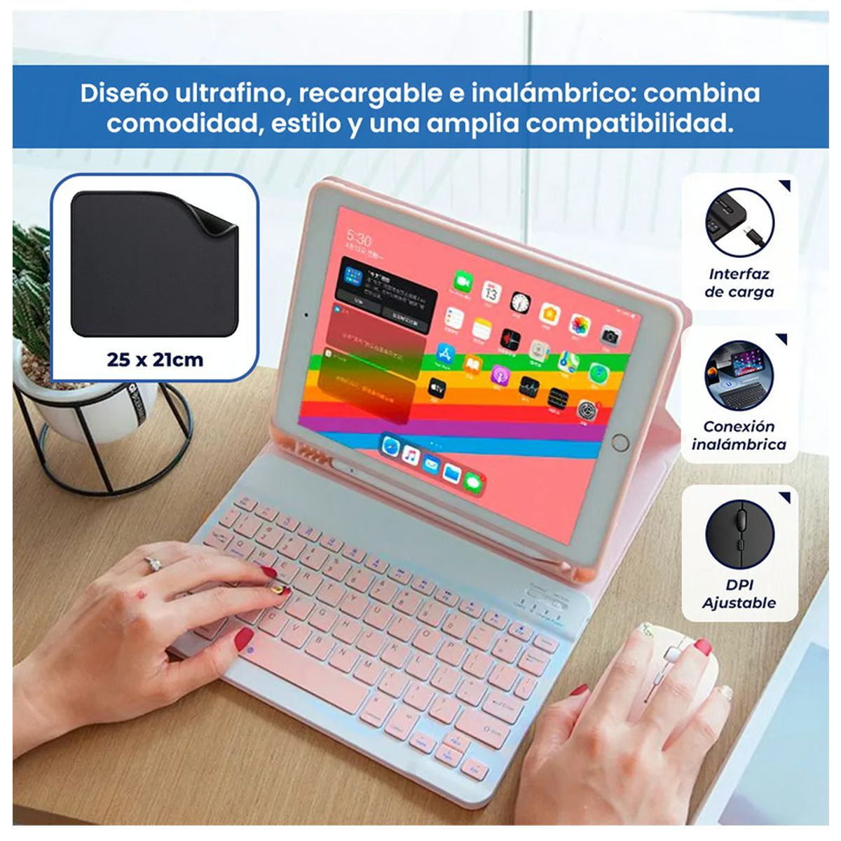 GENERICO - Kit Teclado + Mouse Inalámbrico Bluetooth Blanco