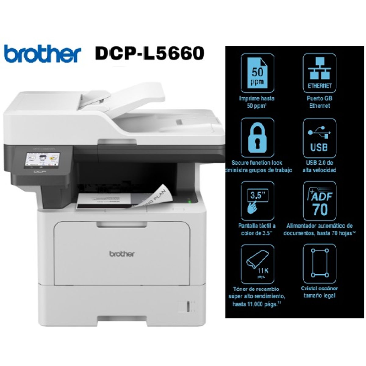 BROTHER - Impresora laser multifuncional Brother DCP-L5660DN monocromática