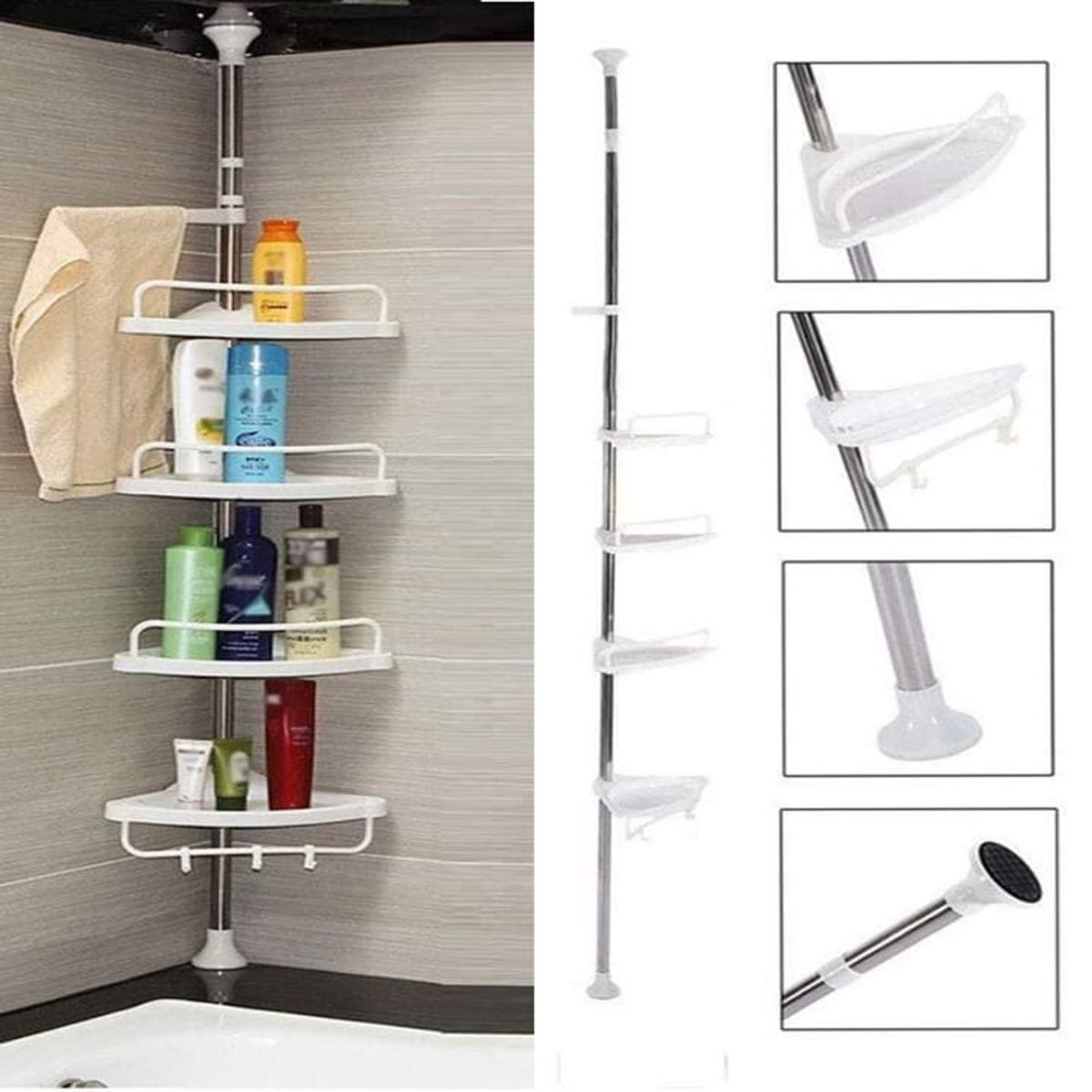 GENERICO - ESQUINERO PARA BAÑO AJUSTABLE CON ESTANTE 320 CM