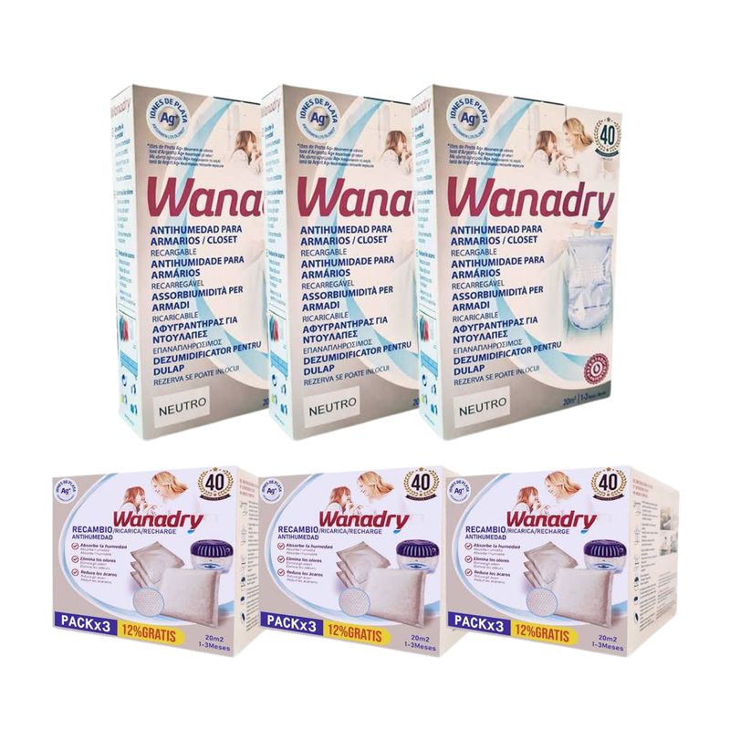 GENERICO - Pack 3 Deshumedecedores para armario + 12 saquitos