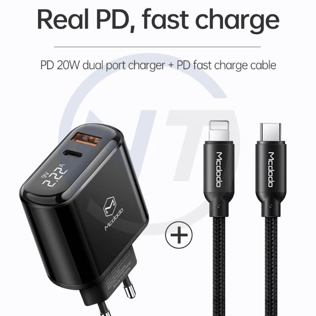 MCDODO - CARGADOR MCDODO 20W DOS PUERTOS CARGA RAPIDA USB-A y USB-C LHC-7171