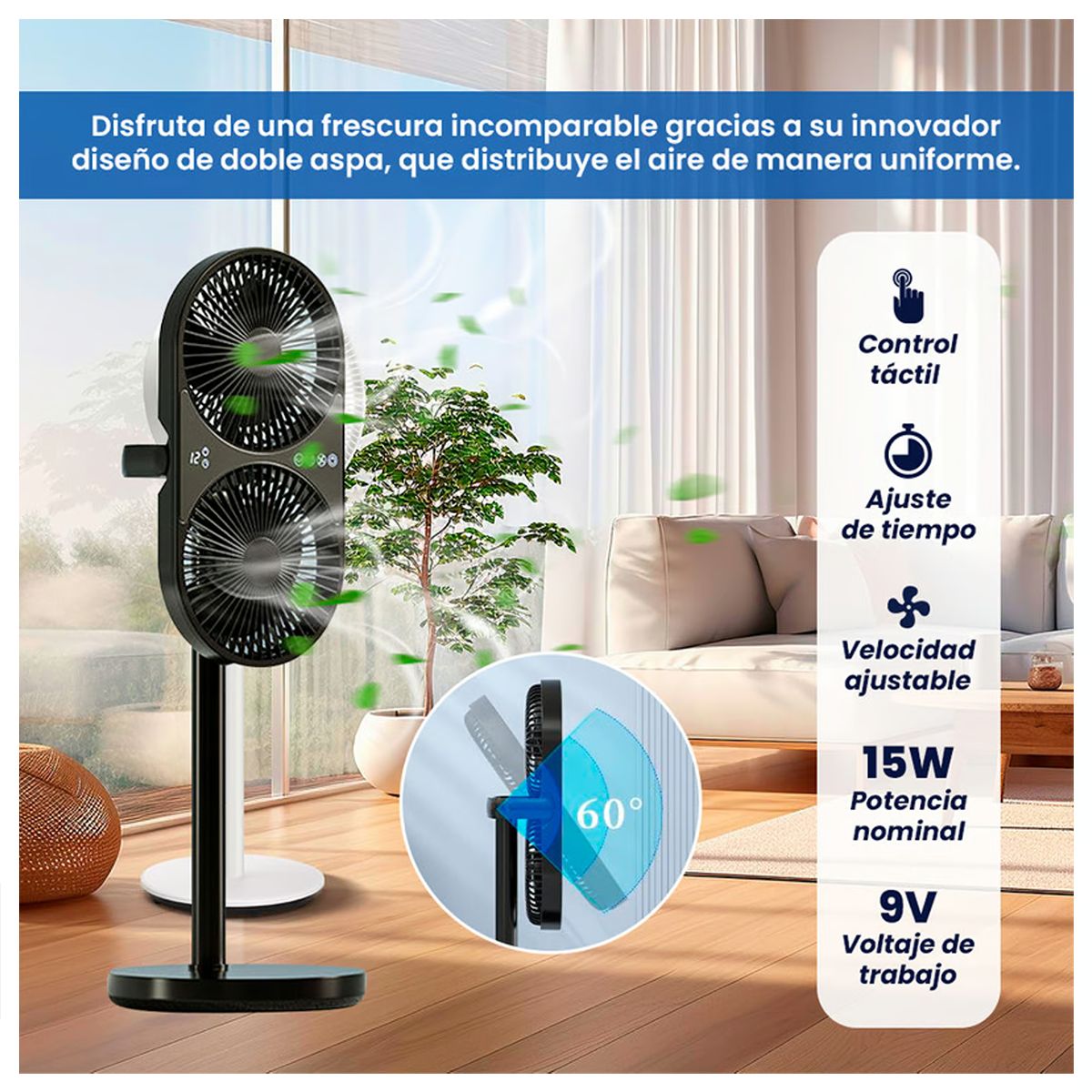 GENERICO - Ventilador D-53 con Doble Hélices Negro
