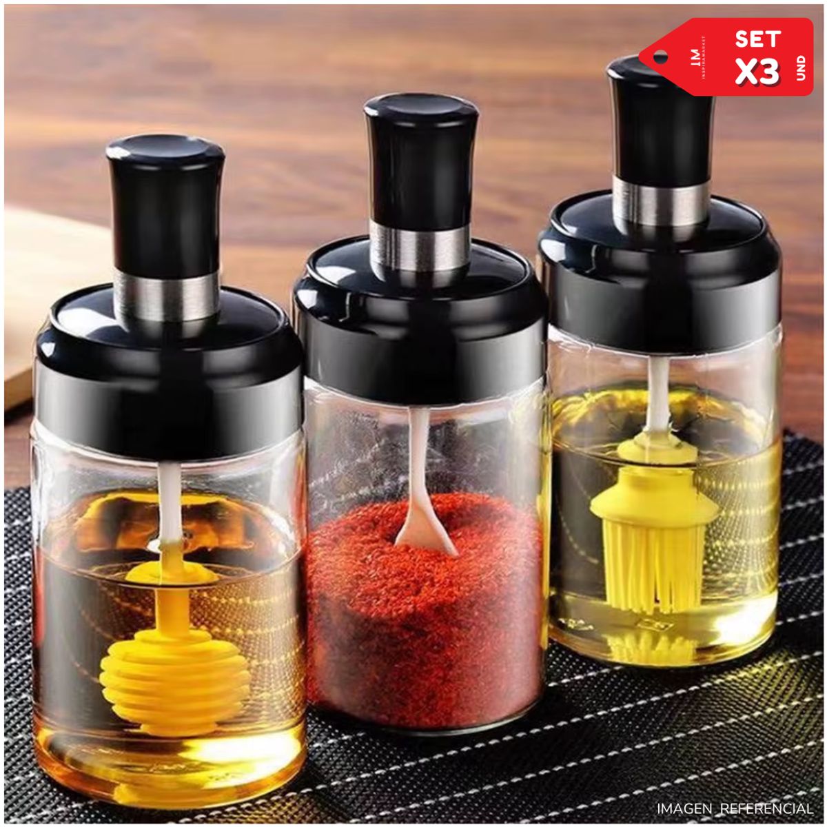 INSPIRA MARKET - Set x3 condimentero con cucharita mielero aceitero