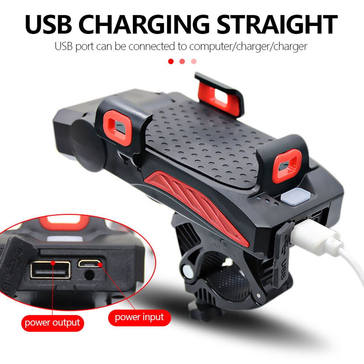 GENERICO - Linterna luz led / bocina / power bank para bicicleta 4 en 1