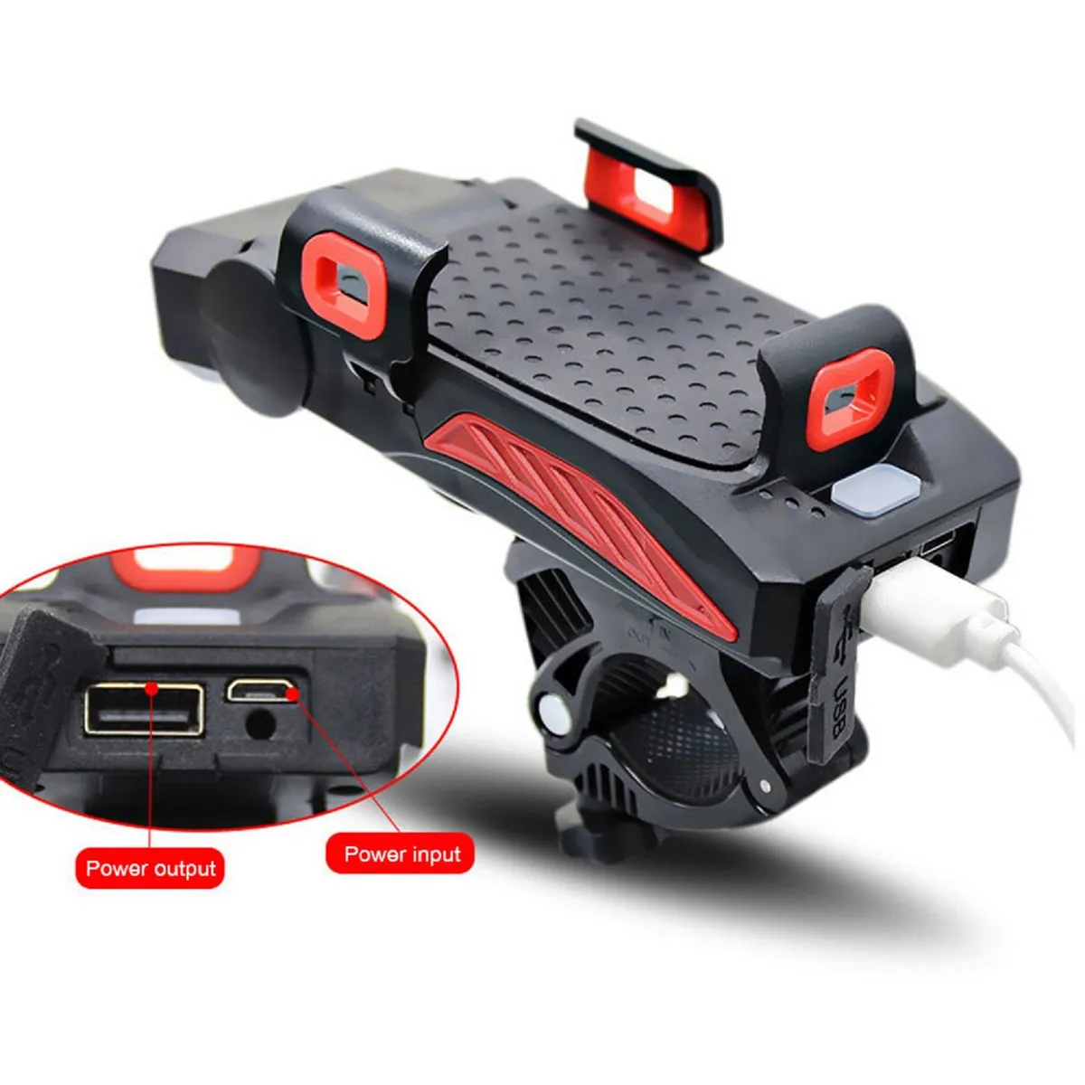 GENERICO - Linterna luz led / bocina / power para bicicleta 4 en 1-rojo