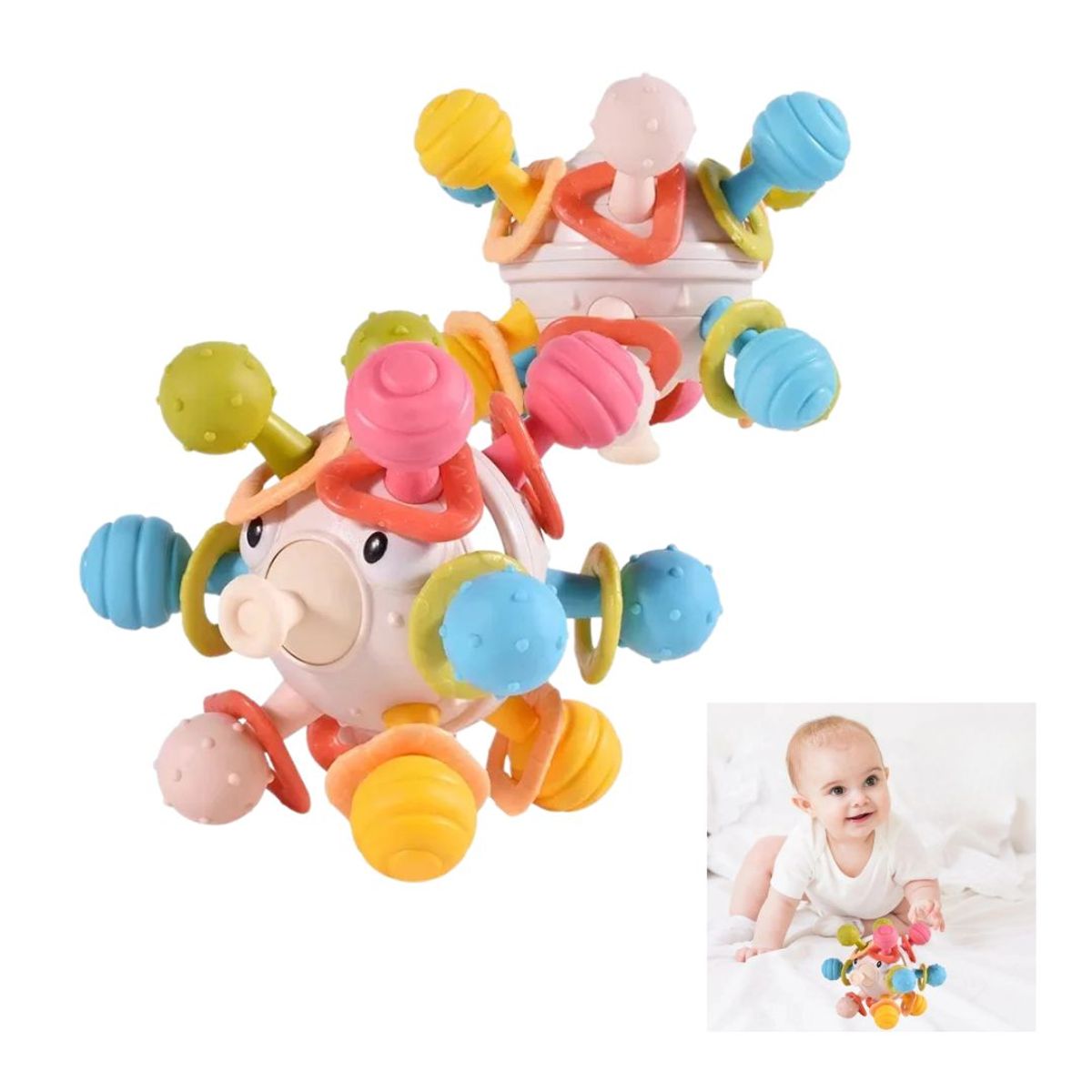 GENERICO - Juguete Sonajero Molar Montessori Pez Globo Ojitos para Bebé