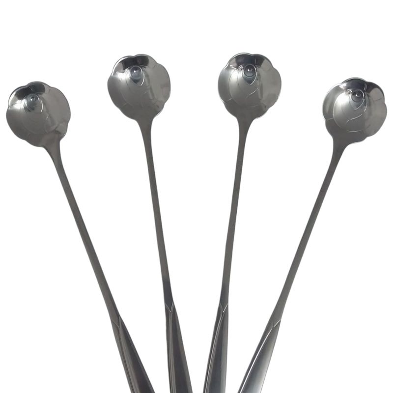 WELL BEING - Combo 4 Cucharas Acero Inox – Diseño Rosa -Toque Moderno