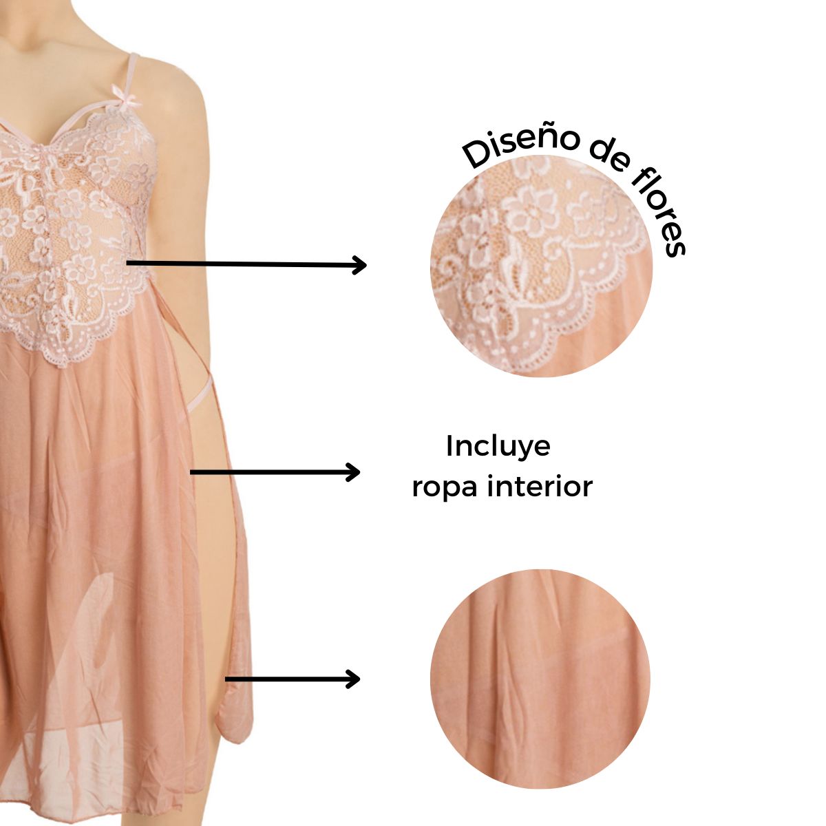 GENERICO - Sexy lenceria mujer con tiras de encaje-piel  Talla M