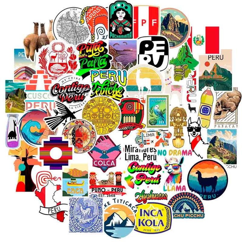 GENERICO - Sticker Peru pack 50 piezas Peruanisimo resistente al agua