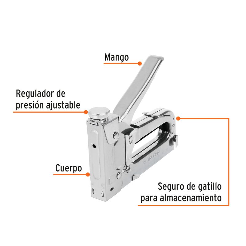 TRUPER - Engrapadora tipo pistola para ¼",5/16", 3/8", con 200 grapas, Truper