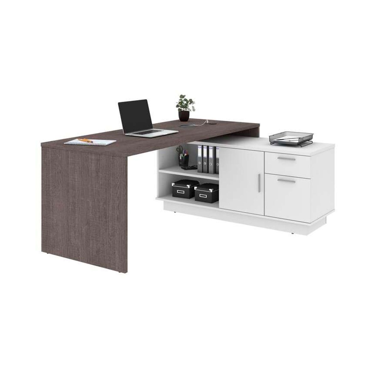 BARAKA HOME - Escritorio Con Cajones Utiroa - Blanco Y Wengue