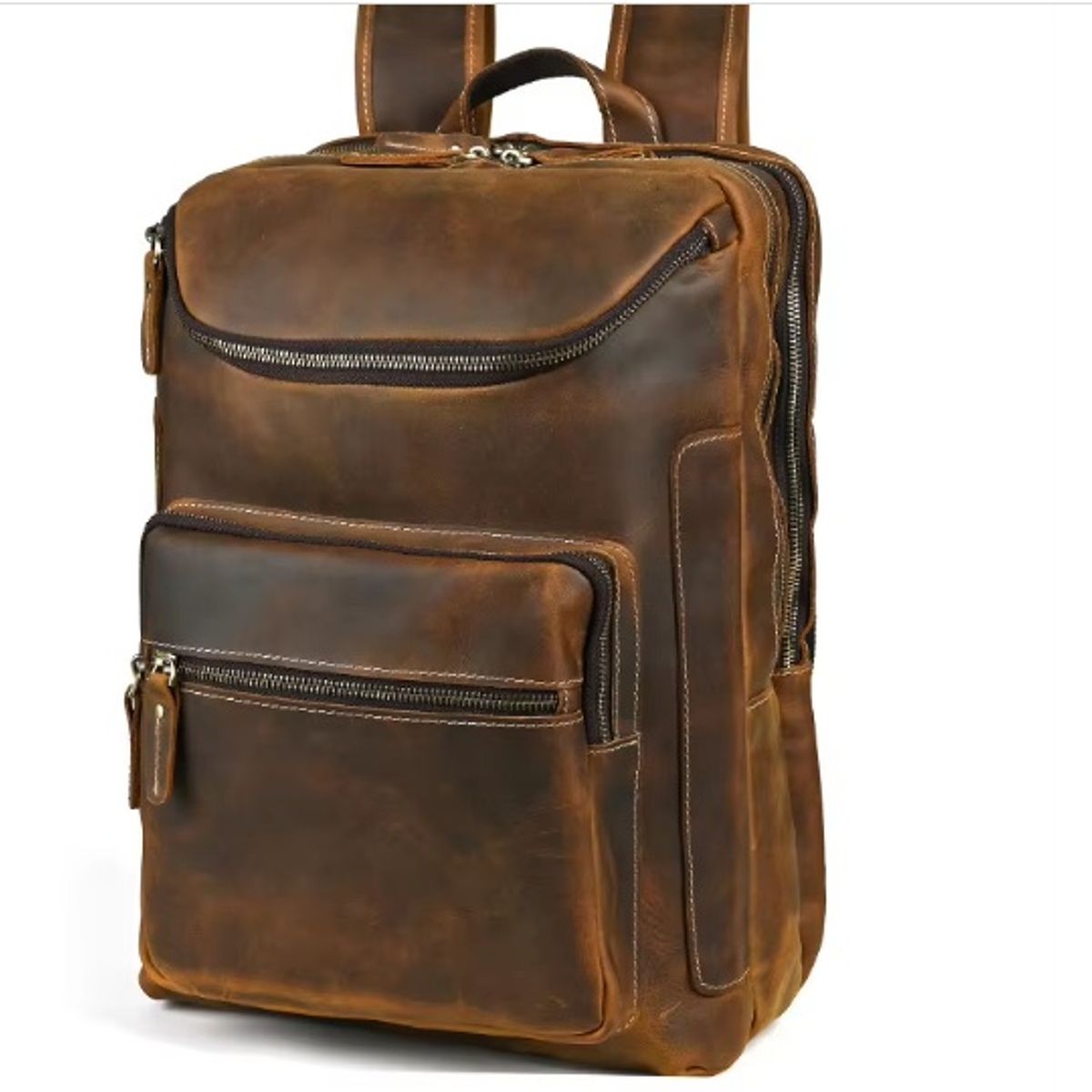 GENERICO - Mochila de Cuero Vacuno Marron Gran Capacidad