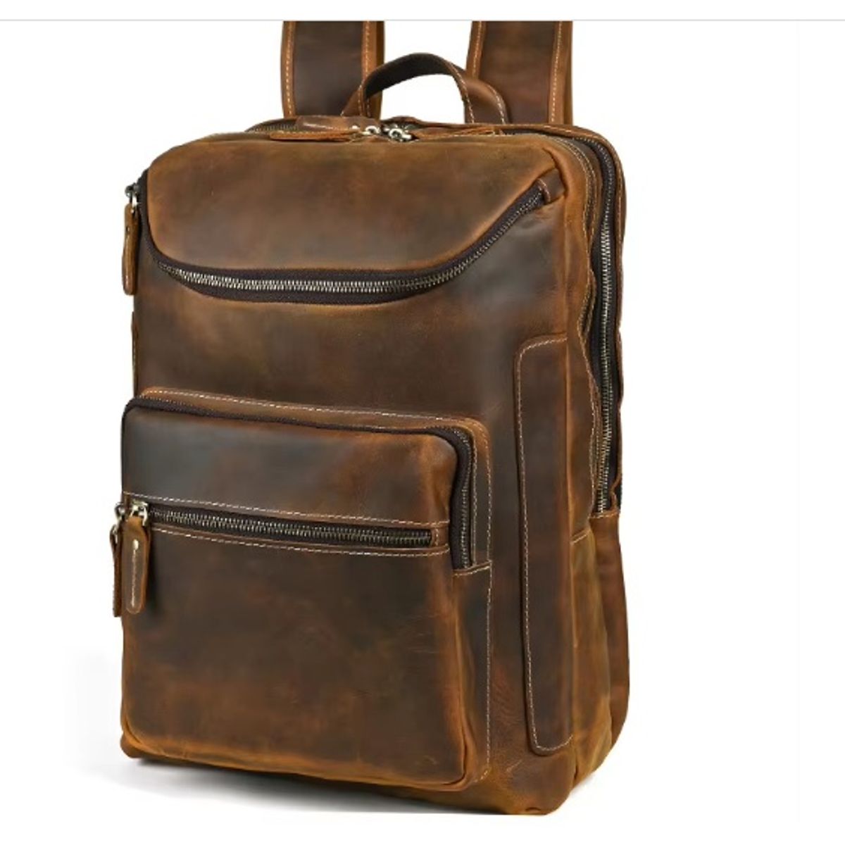 GENERICO - Mochila de Cuero Vacuno Marron Gran Capacidad