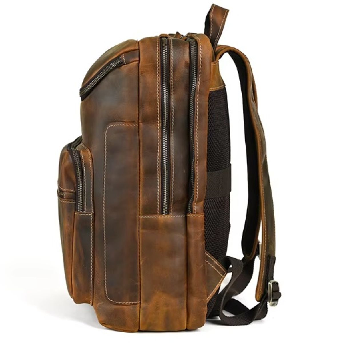 GENERICO - Mochila de Cuero Vacuno Marron Gran Capacidad