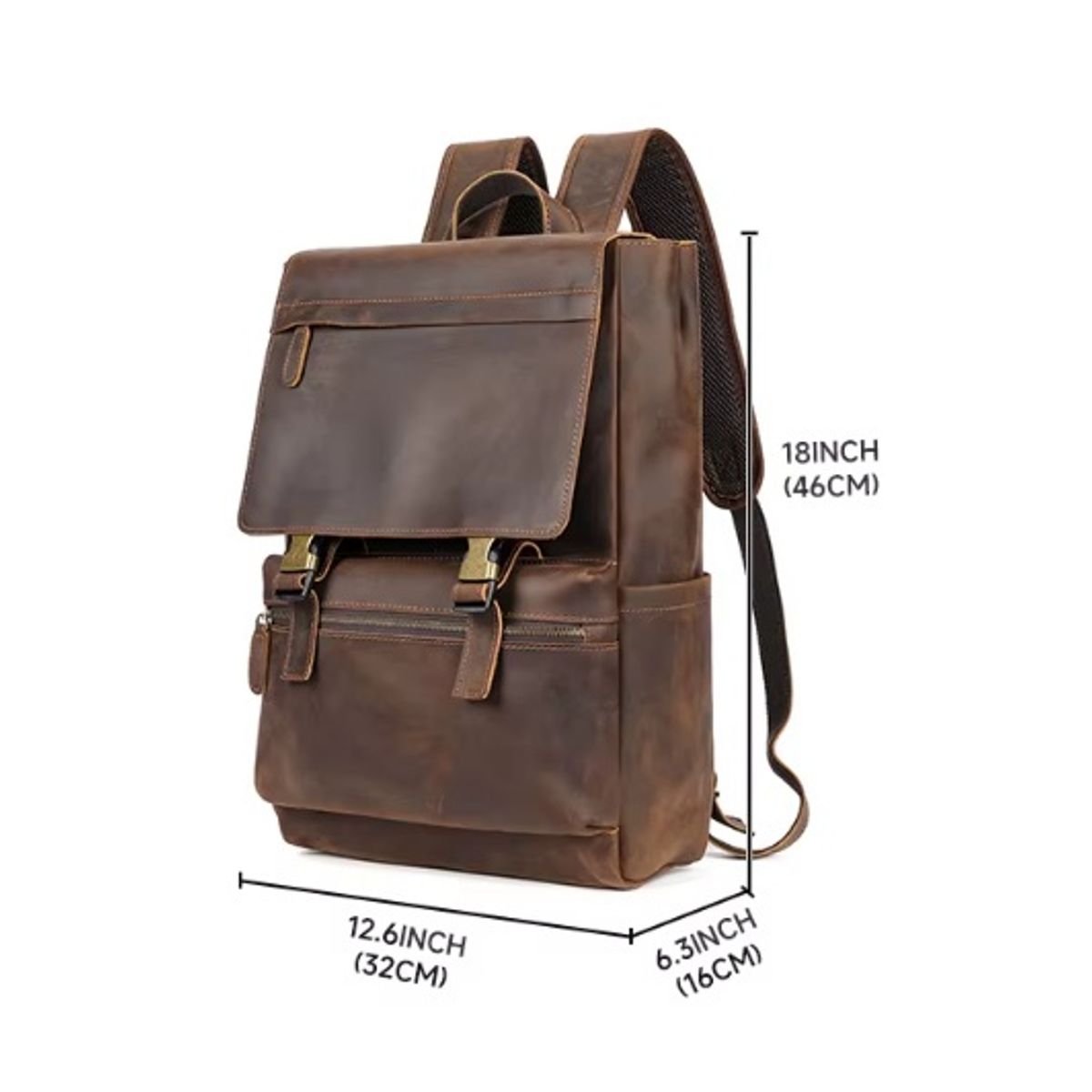 GENERICO - Mochila de Cuero Vacuno Marron Gran Capacidad