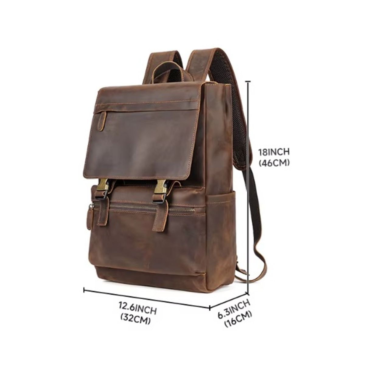 GENERICO - Mochila de Cuero Vacuno Marron Gran Capacidad