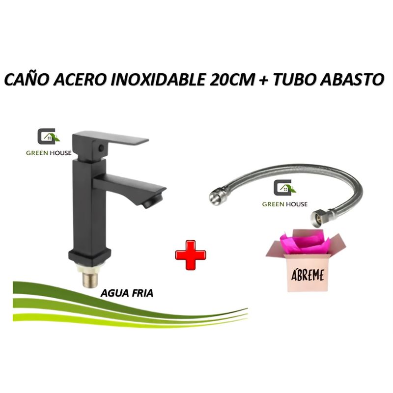 GREEN HOUSE - GRIFERIA  ACERO INOXIDABLE 20CM NEGRO  AGUA FRIA