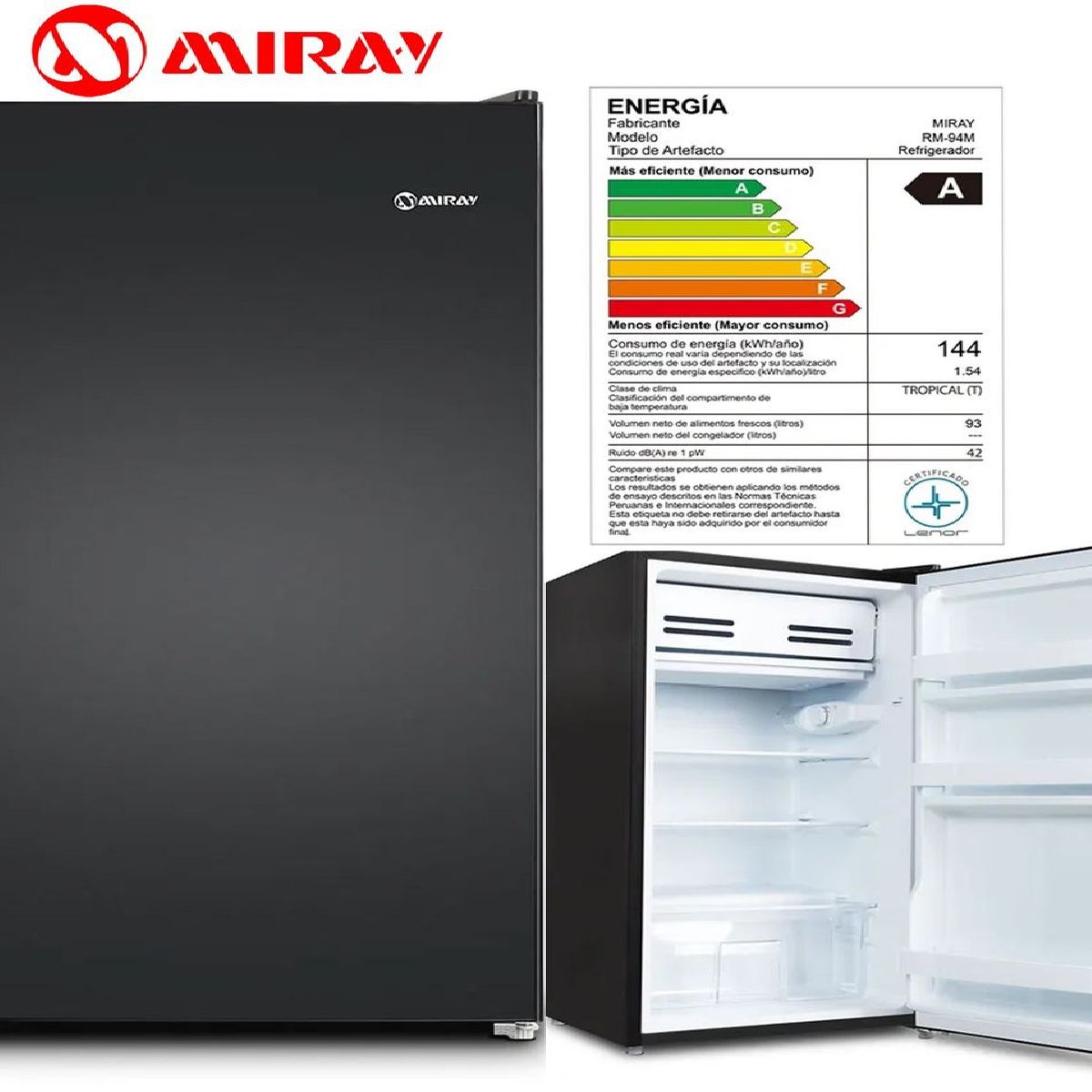 MIRAY - Frigobar  Refrigeradora Miray RM-93M 93L Negro