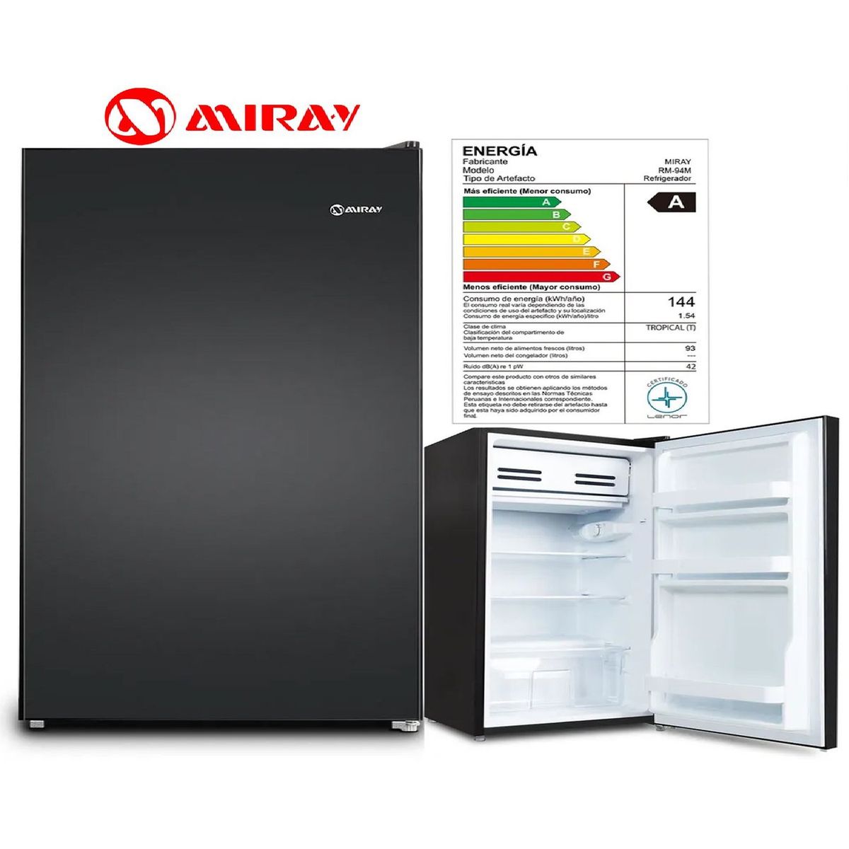 MIRAY - Frigobar  Refrigeradora Miray RM-93M 93L Negro