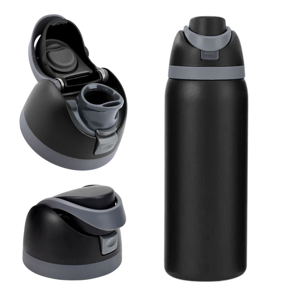 HOGARMAS - Tumbler Energy 750 ml Negro Tomatodo Botella Tapa 2 en 1