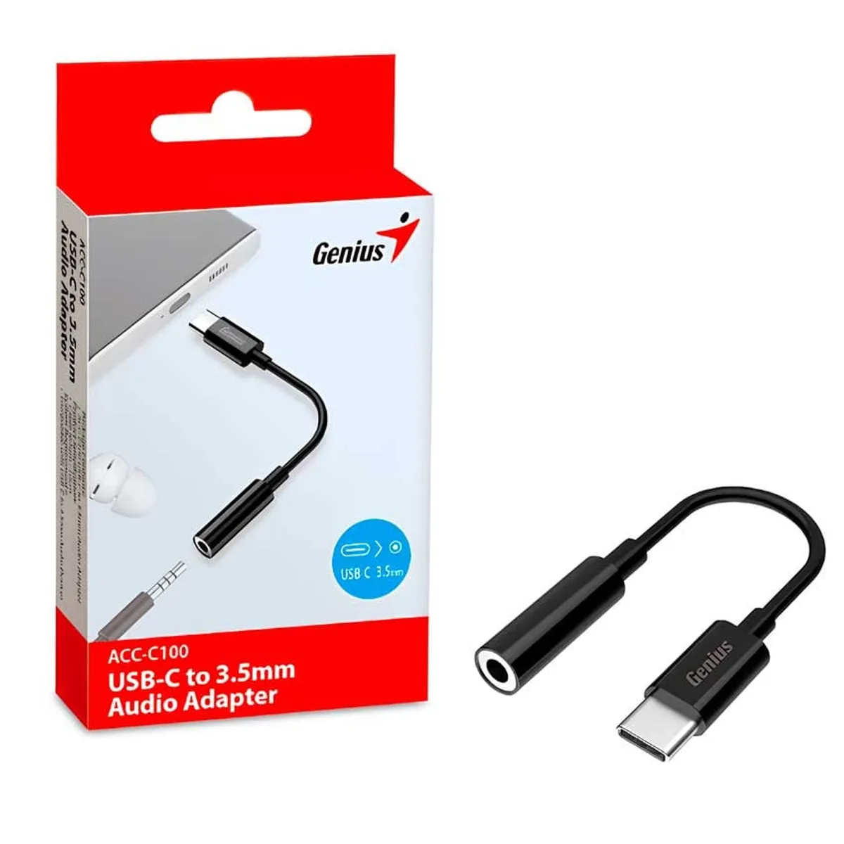 GENIUS - Adaptador Genius ACC-C100 USB-C a 35mm Audio Claro y Portátil