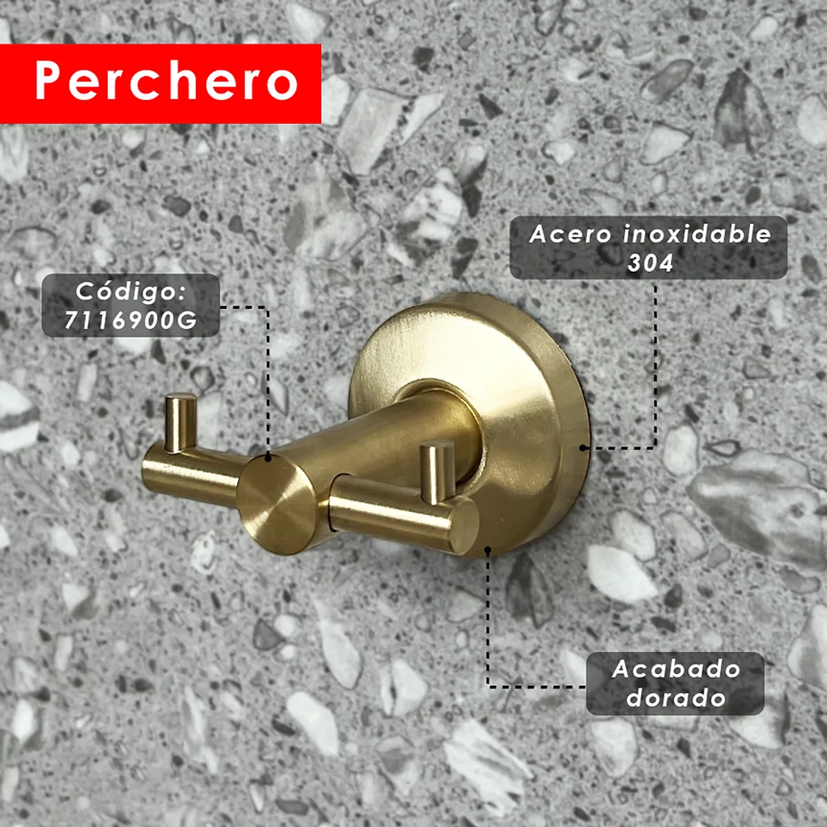 XM - PERCHERO DOBLE SUJETADOR DORADO 7116900G